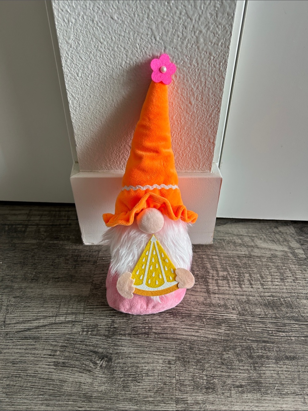 Bright Orange & Pink Lemon Slice Gnome Plush - Decorative Home Accent